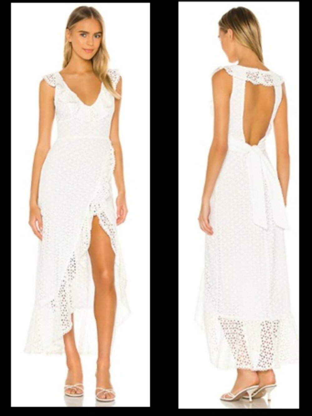 MAJORELLE White Run Wild Cotton Eyelet Lace Hi Low Ruffle Dress Sz S